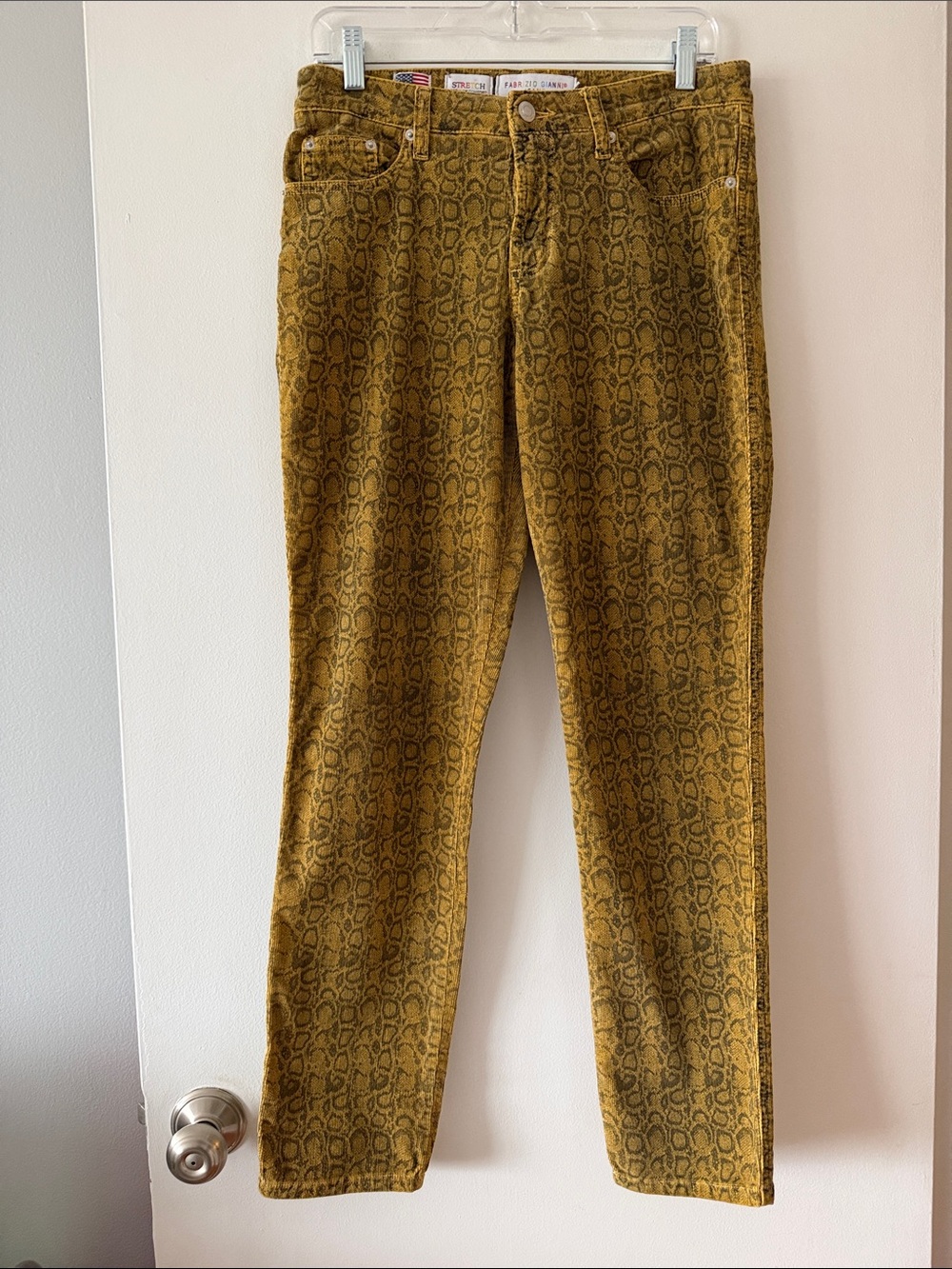 Snake Print Corduroy Slim Leg Fabrizio Gianni Stretch Jeans Size 6 Made in USA